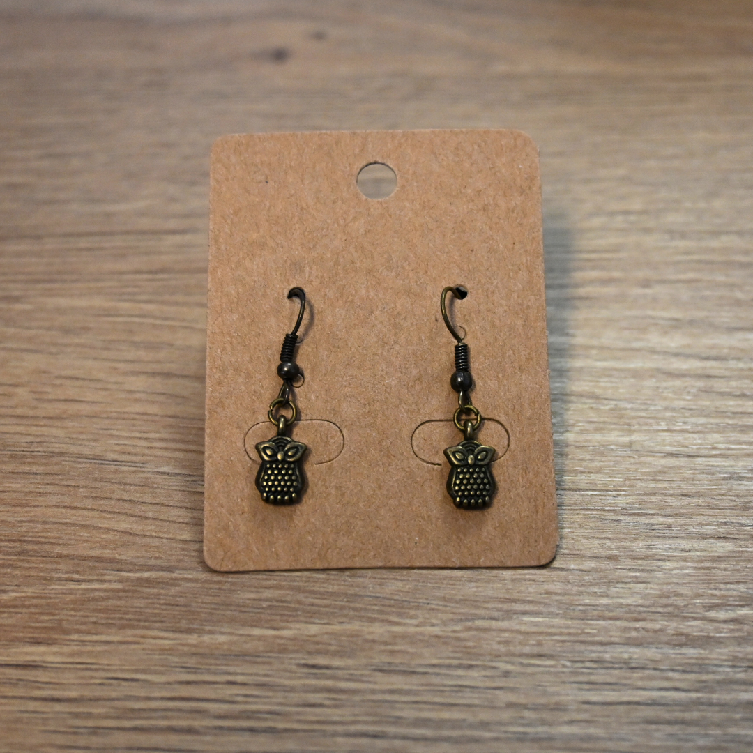 Brass Dangling Owl Earrings