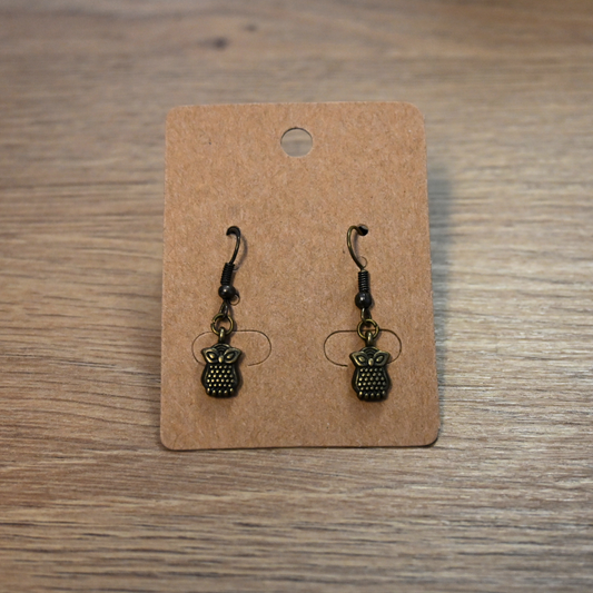 Brass Dangling Owl Earrings