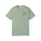 Sage green t-shirt with a Prairie Falcon flying over the state of Wyoming